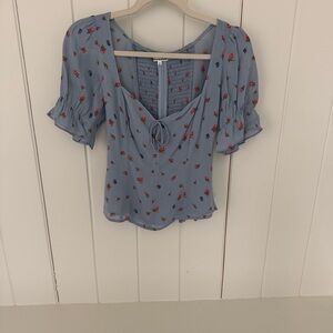 Reformation Light Blue Floral Blouse